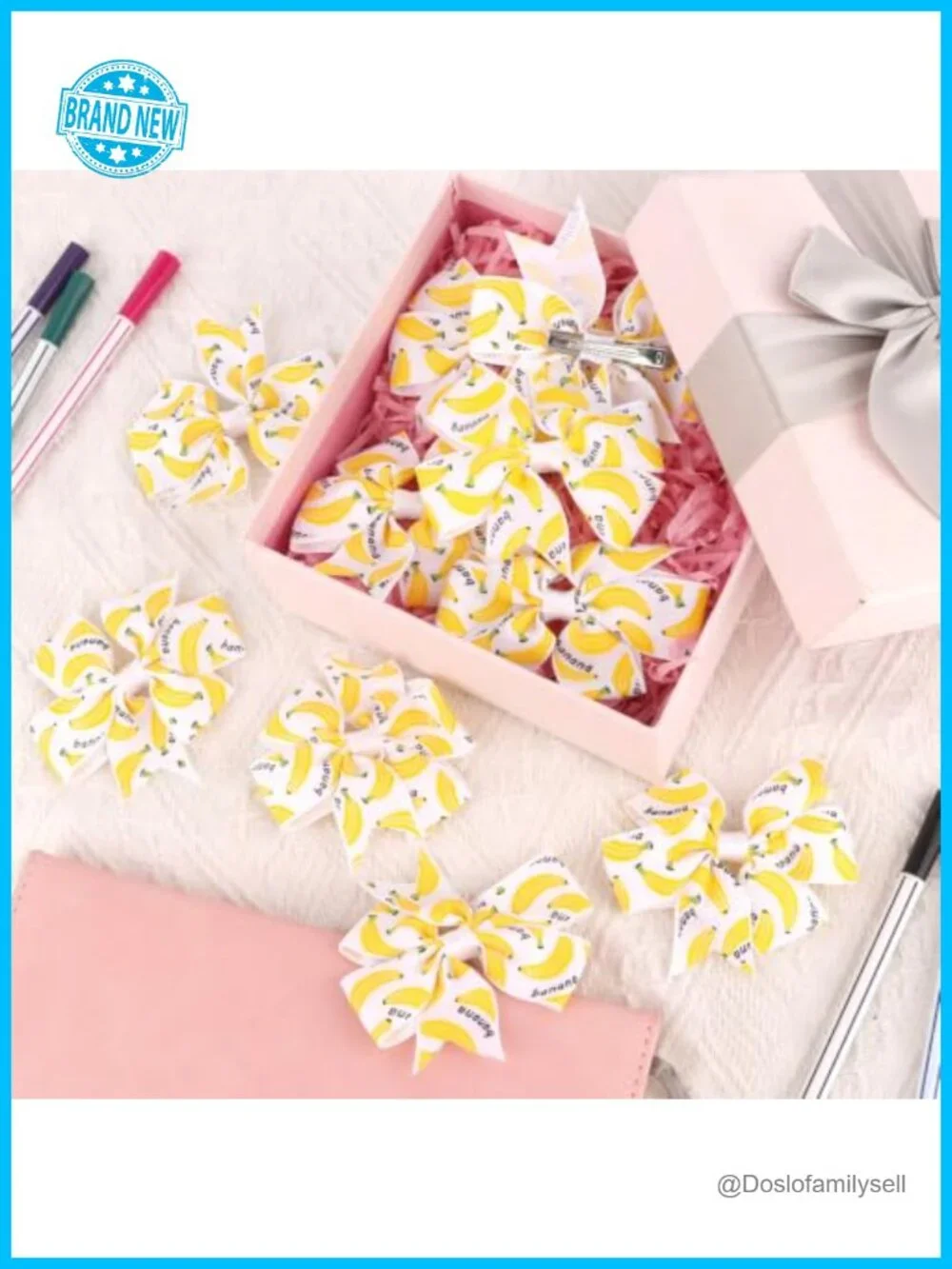 Grosgrain Hair Bow Clips Alligator Barrettes Cute Banana Print Accessories